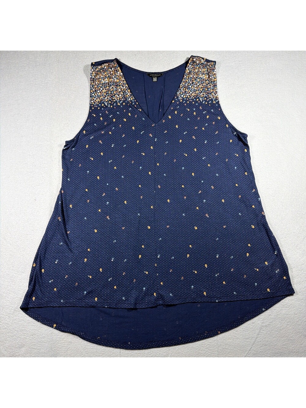 Lucky Brand Women's Sleeveless Mixed Media Blue Blouse Women’s XL 0158